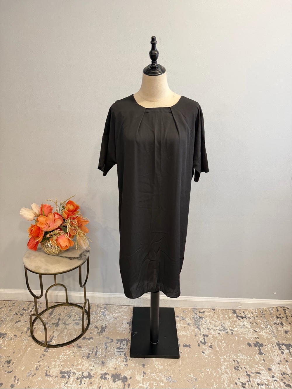 H By Halston Classic Black Short-Sleeve Shift Short Dress - Size Small